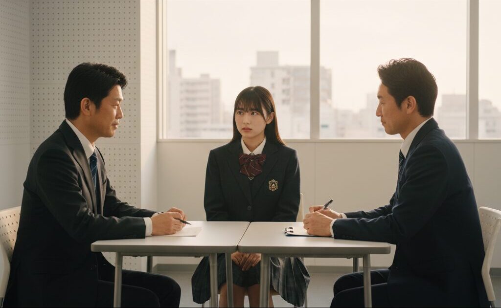 代々木アニメーション学院の入試(AO入試)で、面接官の質問に答える緊張した受験生