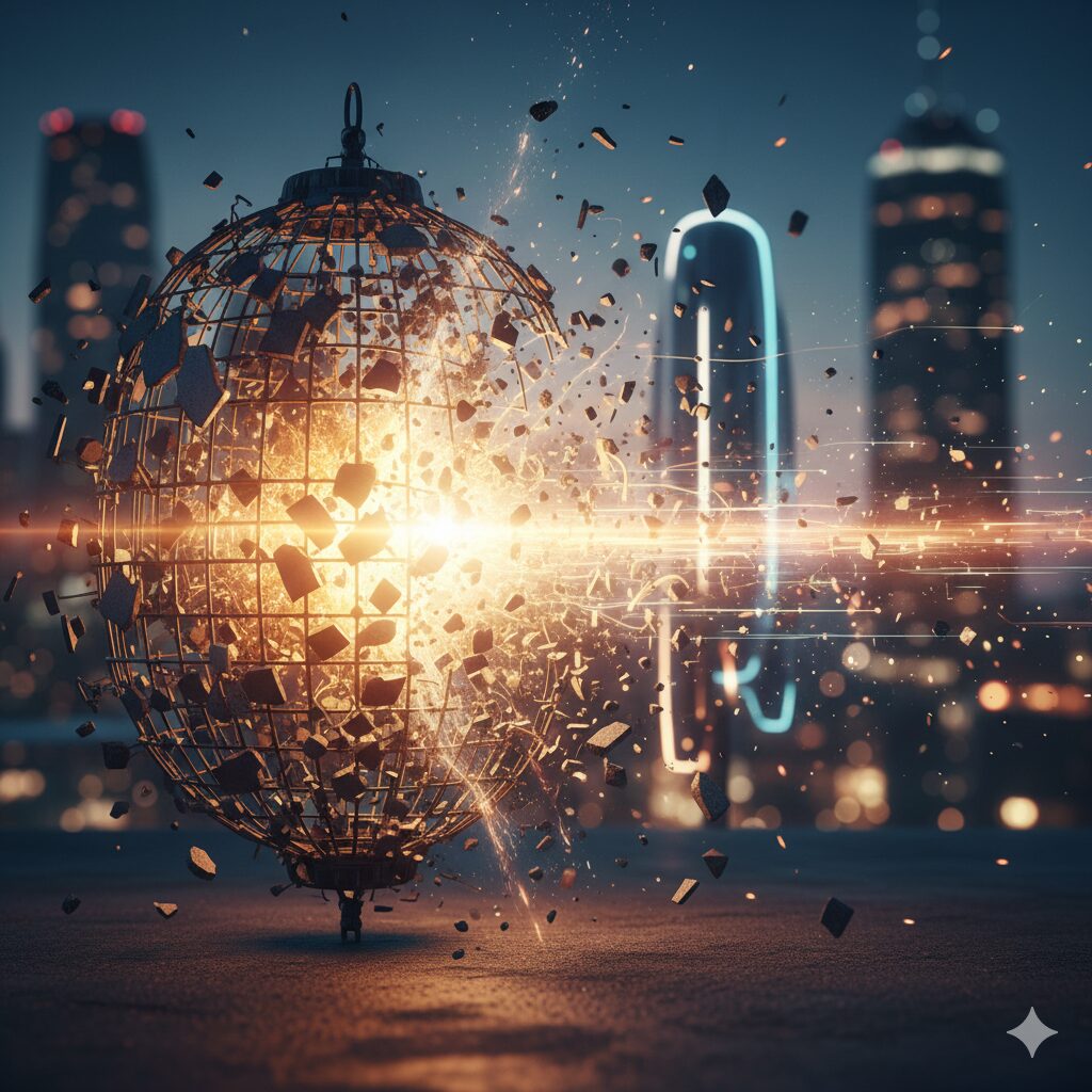 声優業界の「新陳代謝」を示す抽象的なイメージ。古い枠組みが新しい光に包まれ、次のステップへ進む様子