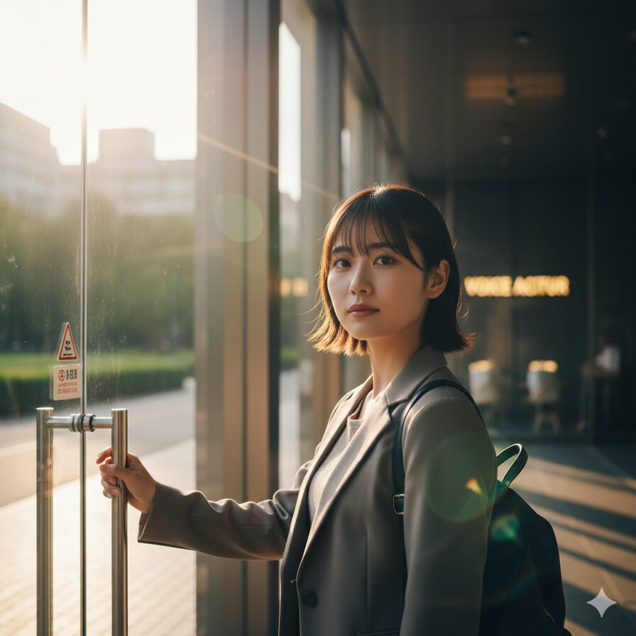 アトミックモンキー声優・演技研究所への入所を決意し、プロ声優への第一歩を踏み出す日本人の若者のイメージ