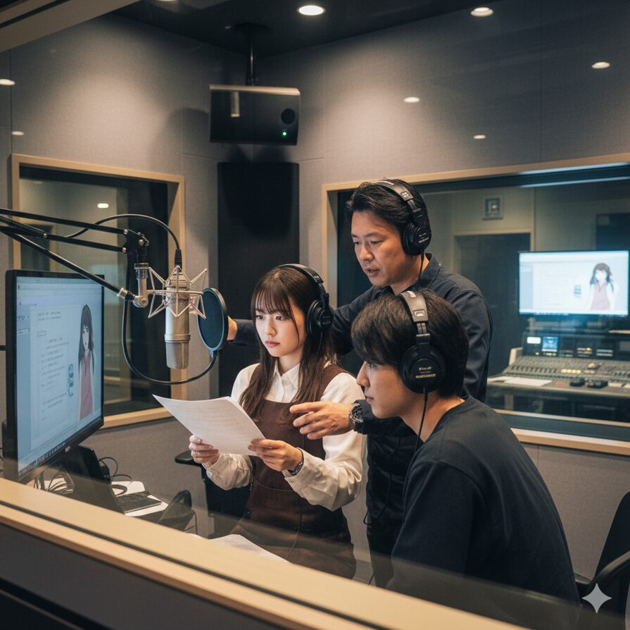 附属養成所B.A.Oの実践的なアフレコ実習で指導を受ける日本人の声優志望者たち