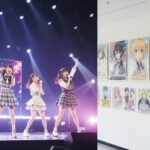 華やかなステージで歌い踊るアイドル声優や、アニメ作品のポスターが並ぶスタジオ。成功した卒業生の活躍をイメージ